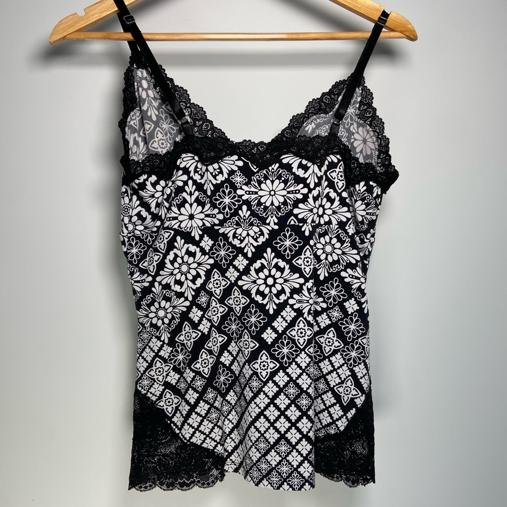 Y2K Floral Lace Trim Cami Black Babydoll Whimsigoth Cottagecore Fairy Flirty - Picture 4 of 8